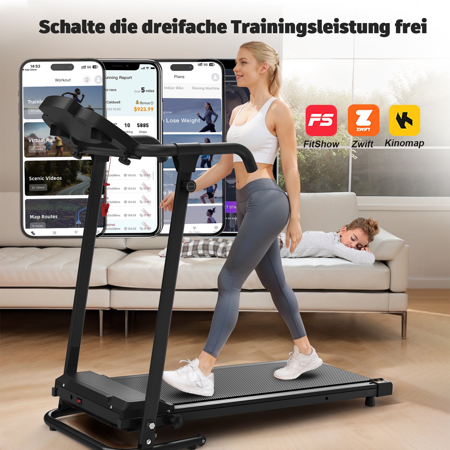 EU Home Office Desk Treadmills, Compact Desktop Treadmills With Inclined Portable Treadmills, 2-in-1 Treadmills For Walking, Running And Jogging, With A Weight Capacity Of 120KG